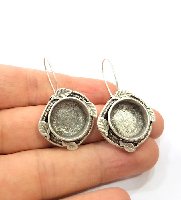 Earring Blank Base Settings Silver Resin Cabochon Base inlay Blank Mountings Antique Silver Plated Brass (15mm blank) 1 pair G15276