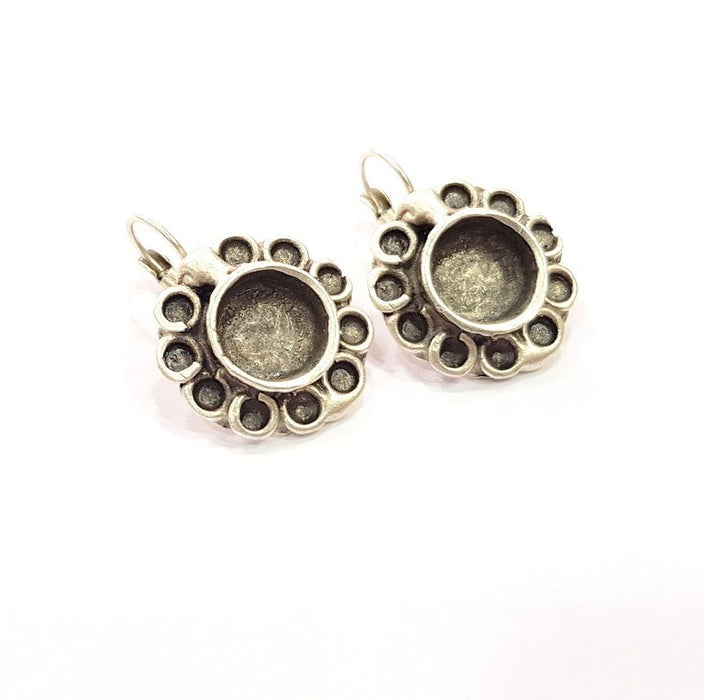 Earring Blank Base Settings Silver Resin Cabochon Base inlay Blank Mountings Antique Silver Plated Brass (10mm blank) 1 pair G15277
