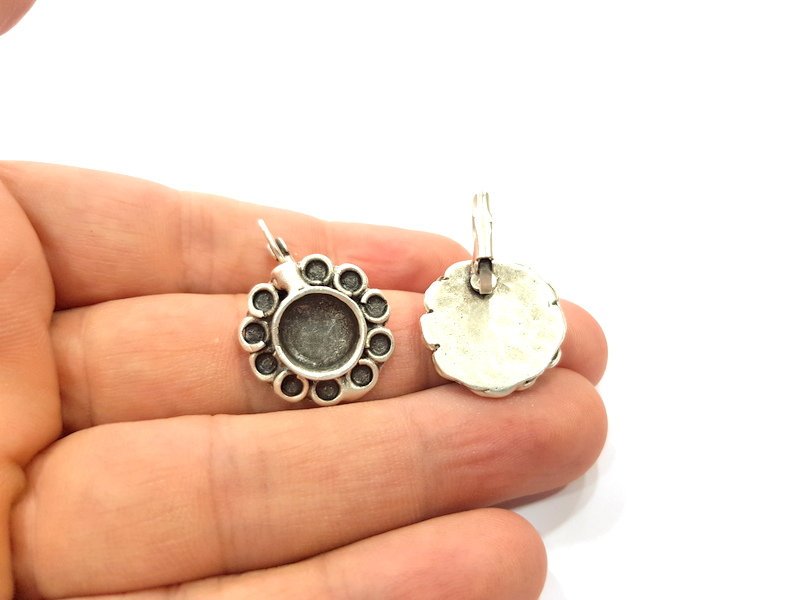 Earring Blank Base Settings Silver Resin Cabochon Base inlay Blank Mountings Antique Silver Plated Brass (10mm blank) 1 pair G15277