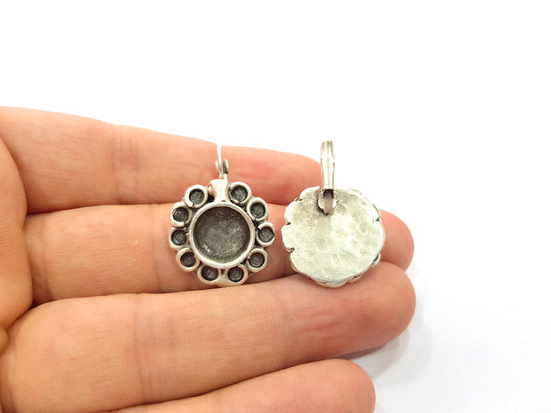 Earring Blank Base Settings Silver Resin Cabochon Base inlay Blank Mountings Antique Silver Plated Brass (10mm blank) 1 pair G15277