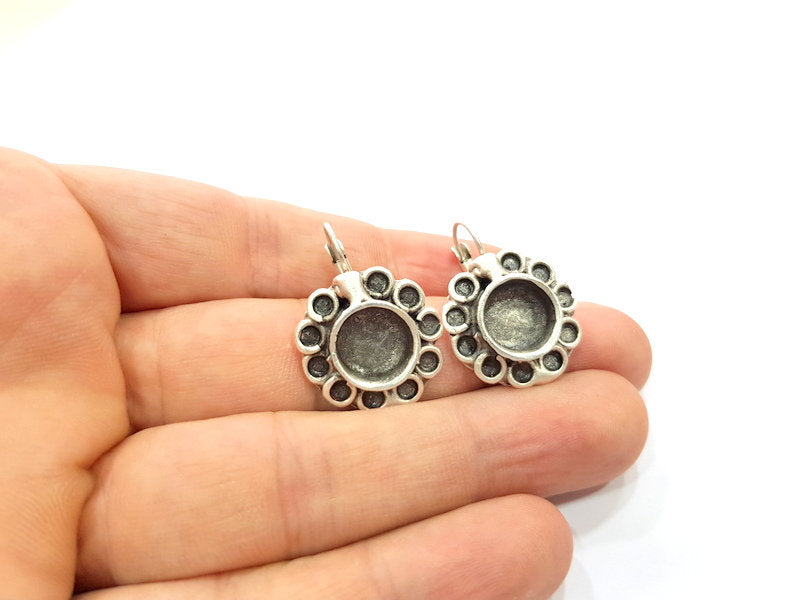 Earring Blank Base Settings Silver Resin Cabochon Base inlay Blank Mountings Antique Silver Plated Brass (10mm blank) 1 pair G15277
