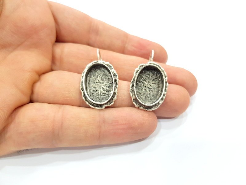 Earring Blank Base Settings Silver Resin Cabochon Base inlay Blank Mountings Antique Silver Plated Brass (18x13mm blank) 1 pair G15278