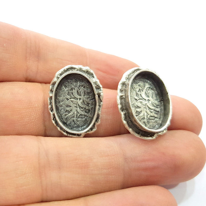 Earring Blank Base Settings Silver Resin Cabochon Base inlay Blank Mountings Antique Silver Plated Brass (18x13mm blank) 1 pair G15279