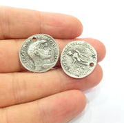 4 Coin Charm Silver Charm Antique Silver Plated Metal (22 mm)  G15281