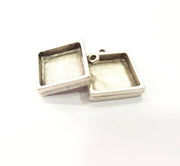 2 Silver Base Blank inlay Pendant Blank Base Resin Blank Mosaic Mountings Antique Silver Plated Metal (16x16mm blank )  G15282