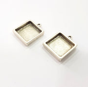 2 Silver Base Blank inlay Pendant Blank Base Resin Blank Mosaic Mountings Antique Silver Plated Metal (16x16mm blank )  G15282
