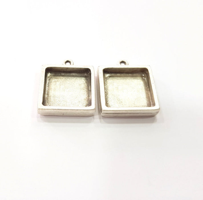 2 Silver Base Blank inlay Pendant Blank Base Resin Blank Mosaic Mountings Antique Silver Plated Metal (16x16mm blank )  G15282