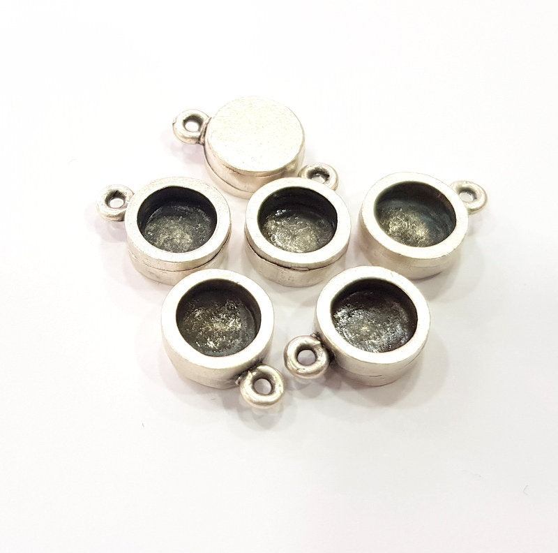 5 Silver Base Blank inlay Pendant Blank Base Resin Blank Mosaic Mountings Antique Silver Plated Metal (8mm blank )  G15283