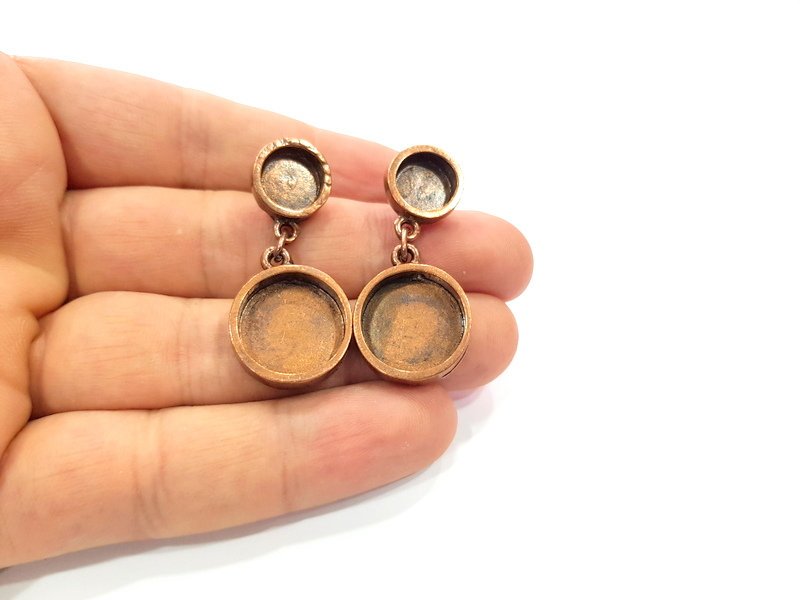 Earring Blank Base Settings Copper Resin Blank Cabochon Base inlay Mountings Antique Copper Plated Brass (16+10mm blank) 1 Set  G15292