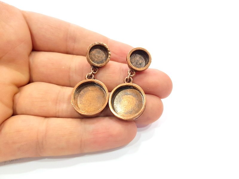 Earring Blank Base Settings Copper Resin Blank Cabochon Base inlay Mountings Antique Copper Plated Brass (16+10mm blank) 1 Set  G15292