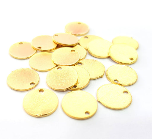 10 Gold Round Charms Gold Plated Charms  (11 mm)  G15293