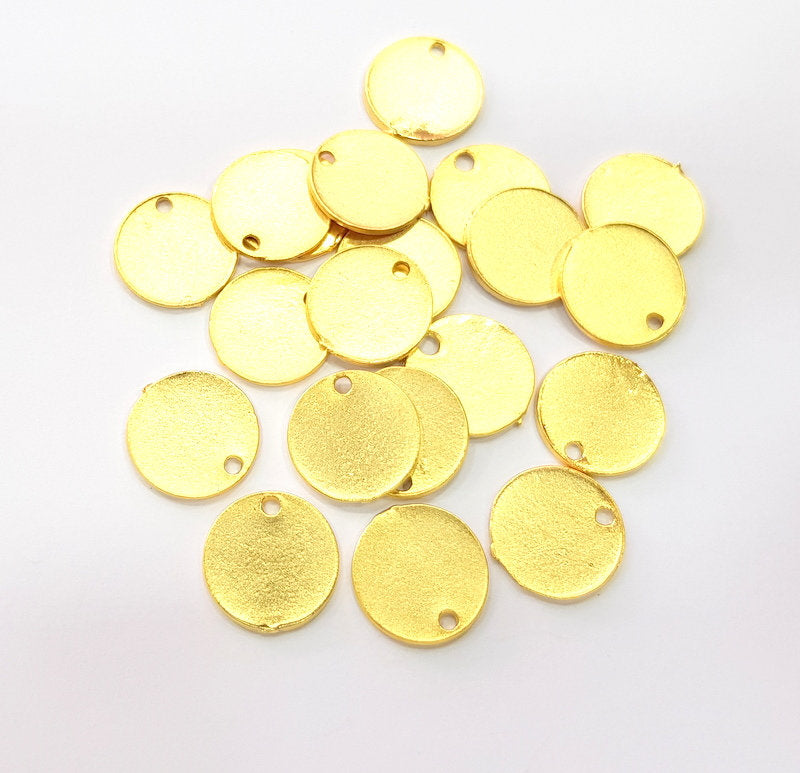 10 Gold Round Charms Gold Plated Charms  (11 mm)  G15293