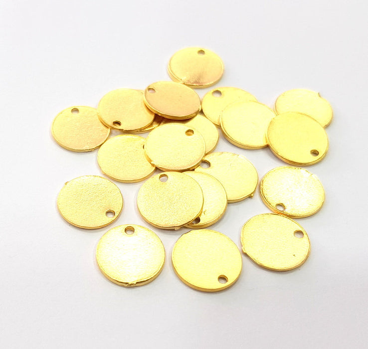 10 Gold Round Charms Gold Plated Charms  (11 mm)  G15293