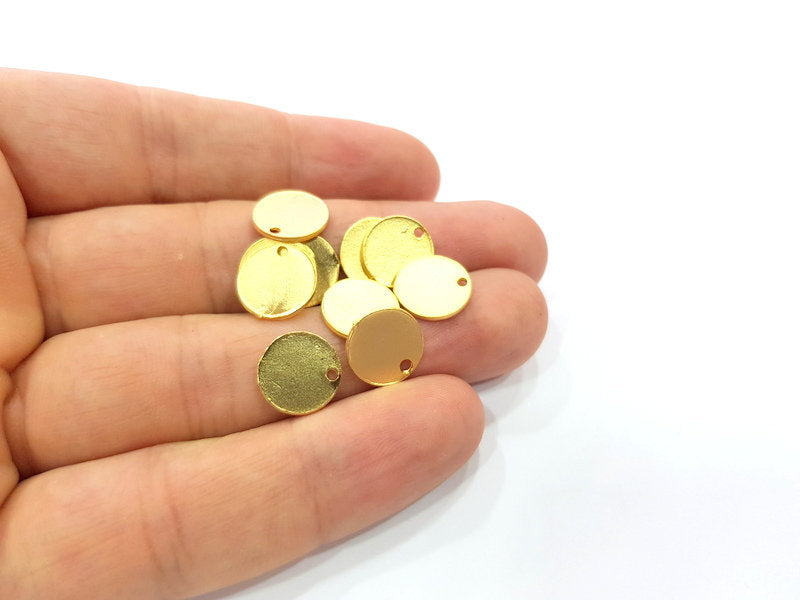 10 Gold Round Charms Gold Plated Charms  (11 mm)  G15293