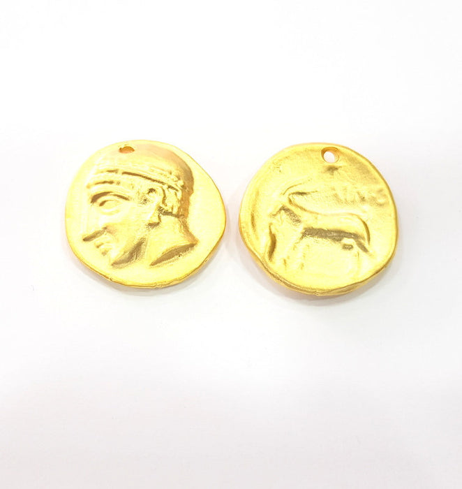 2 Coin Charms Gold Charms Gold Plated Charms  (25 mm)  G15294