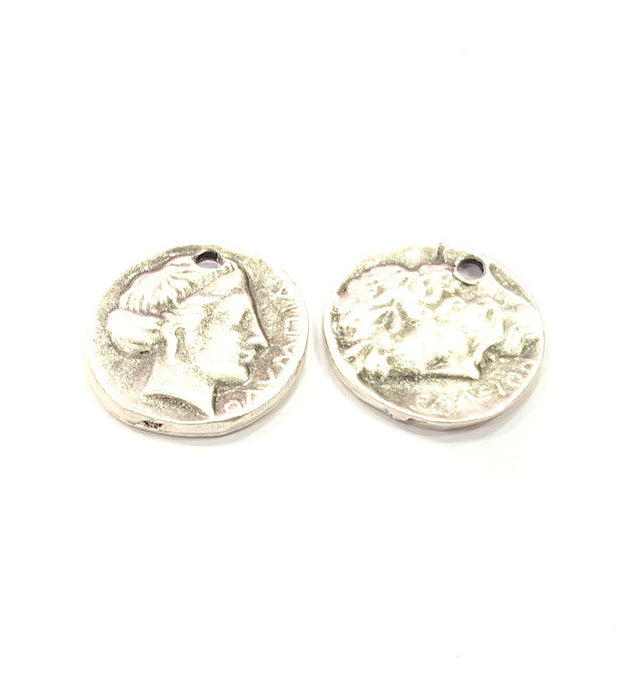 4 Coin Charm Silver Charm Antique Silver Plated Metal (18 mm)  G15295