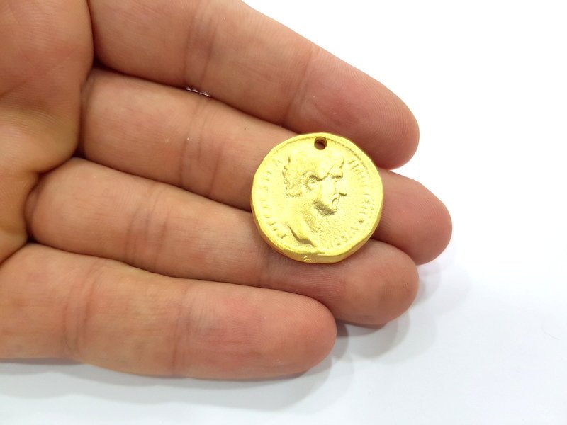 2 Coin Charms Gold Charms Gold Plated Charms  (25 mm)  G15297