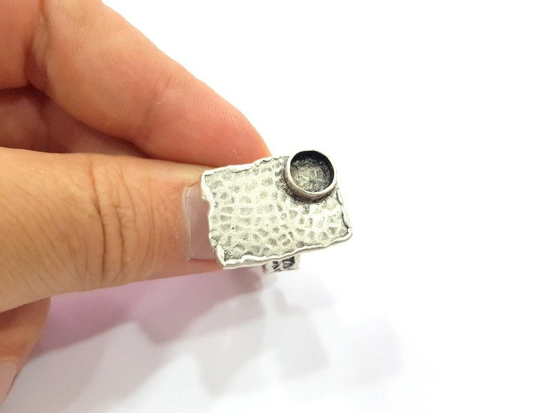 Silver Ring Setting Resin Ring Blank Cabochon Base inlay Ring Mounting Adjustable Ring Base Bezel (8 mm) Antique Silver Plated Brass G15298