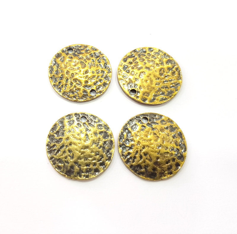 4 Hammered Round Charms Antique Bronze Charm Antique Bronze Plated Metal  (20mm) G15300