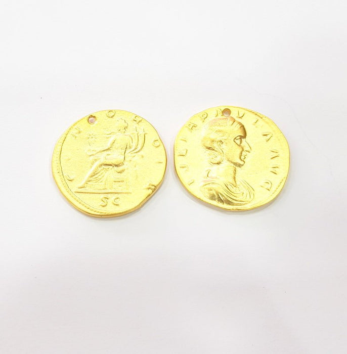 2 Coin Charms Gold Charms Gold Plated Charms  (29 mm)  G15305