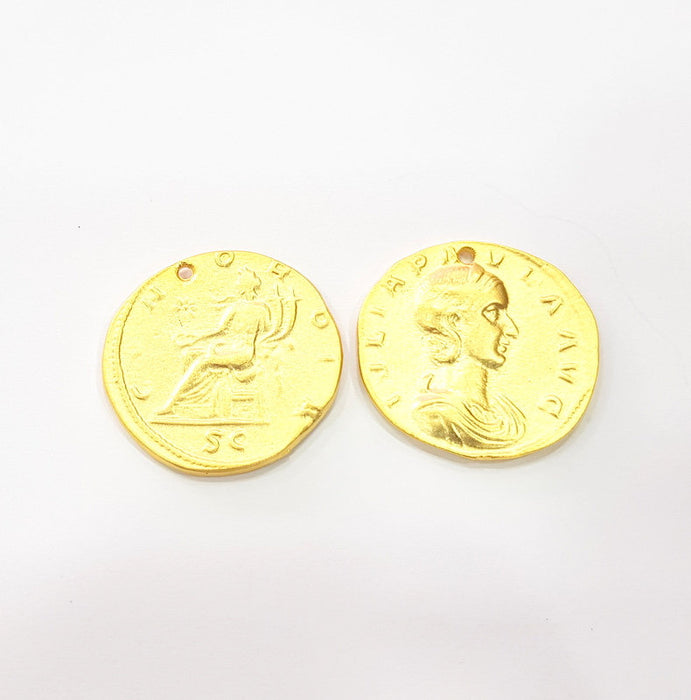 2 Coin Charms Gold Charms Gold Plated Charms  (29 mm)  G15305