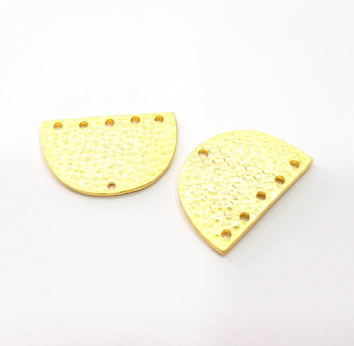 2 Hammered Semi Circle Connector Charms Half Moon Charms Gold Charms Gold Plated Charms  (30x20 mm)  G15306