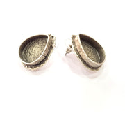 Earring Blank Base Settings Silver Resin Cabochon Base inlay Blank Mountings Antique Silver Plated Brass (20x15mm drop blank) 1 pair G15308