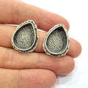 Earring Blank Base Settings Silver Resin Cabochon Base inlay Blank Mountings Antique Silver Plated Brass (20x15mm drop blank) 1 pair G15308