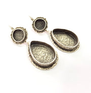Earring Blank Base Settings Silver Resin Cabochon Base inlay Blank Mountings Antique Silver Plated Brass (25x18+10mm blank) 1 pair G15309
