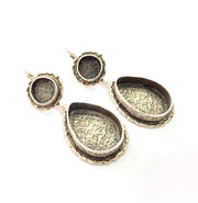 Earring Blank Base Settings Silver Resin Cabochon Base inlay Blank Mountings Antique Silver Plated Brass (25x18+10mm blank) 1 pair G15309