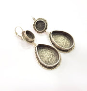 Earring Blank Base Settings Silver Resin Cabochon Base inlay Blank Mountings Antique Silver Plated Brass (25x18+10mm blank) 1 pair G15309