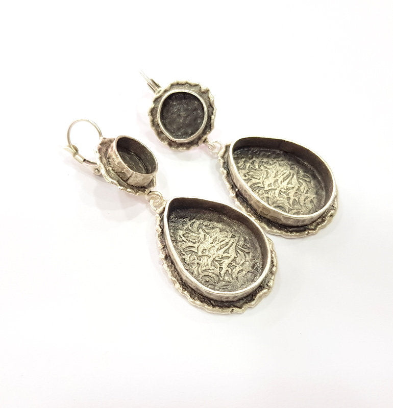 Earring Blank Base Settings Silver Resin Cabochon Base inlay Blank Mountings Antique Silver Plated Brass (25x18+10mm blank) 1 pair G15309
