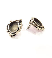 Earring Blank Base Settings Silver Resin Cabochon Base inlay Blank Mountings Antique Silver Plated Brass (15mm blank) 1 pair G16291
