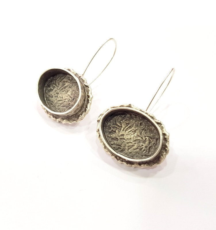 Earring Blank Base Settings Silver Resin Cabochon Base inlay Blank Mountings Antique Silver Plated Brass (20x15mm  blank) 1 pair G15311