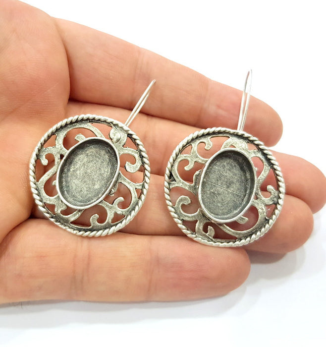 Earring Blank Base Settings Silver Resin Cabochon Base inlay Blank Mountings Antique Silver Plated Brass (18x13mm  blank) 1 pair G15364