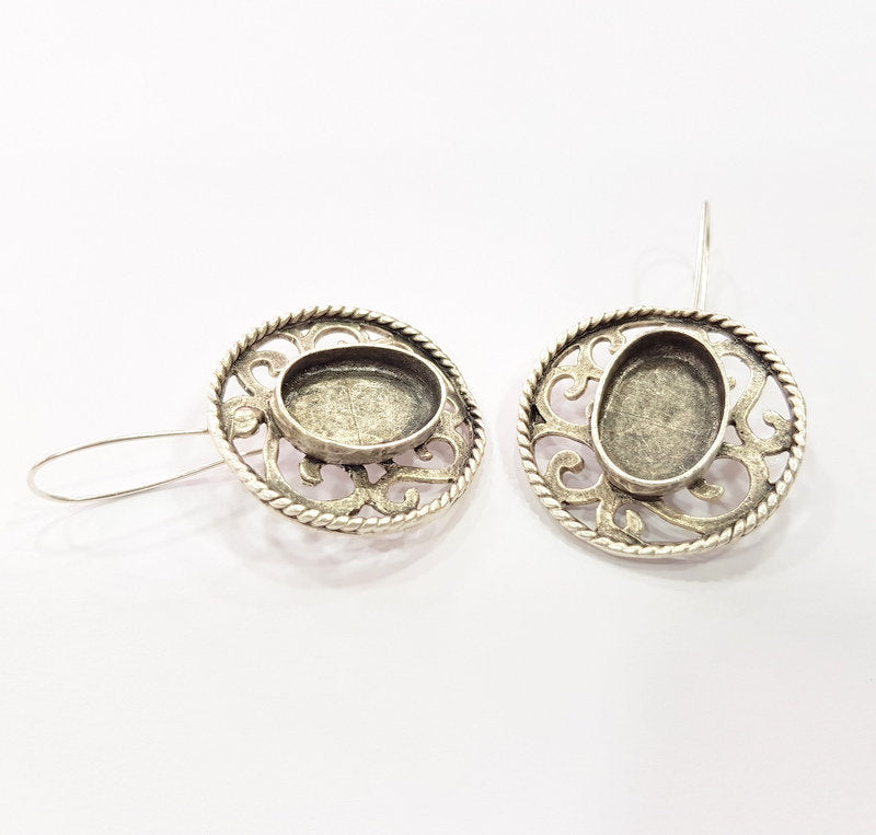 Earring Blank Base Settings Silver Resin Cabochon Base inlay Blank Mountings Antique Silver Plated Brass (18x13mm  blank) 1 pair G15364