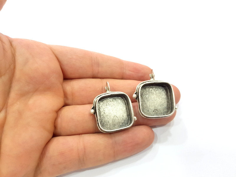Earring Blank Base Settings Silver Resin Cabochon Base inlay Blank Mountings Antique Silver Plated Brass (20mm  blank) 1 pair G15313