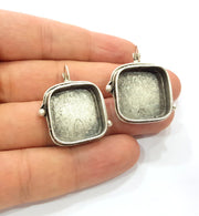 Earring Blank Base Settings Silver Resin Cabochon Base inlay Blank Mountings Antique Silver Plated Brass (20mm  blank) 1 pair G15313