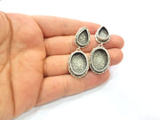 Earring Blank Base Settings Silver Resin Cabochon Base inlay Blank Mountings Antique Silver Plated Brass (20x15+14x10mm blank) 1 pair G15315