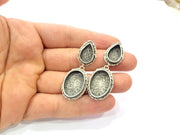 Earring Blank Base Settings Silver Resin Cabochon Base inlay Blank Mountings Antique Silver Plated Brass (20x15+14x10mm blank) 1 pair G15315