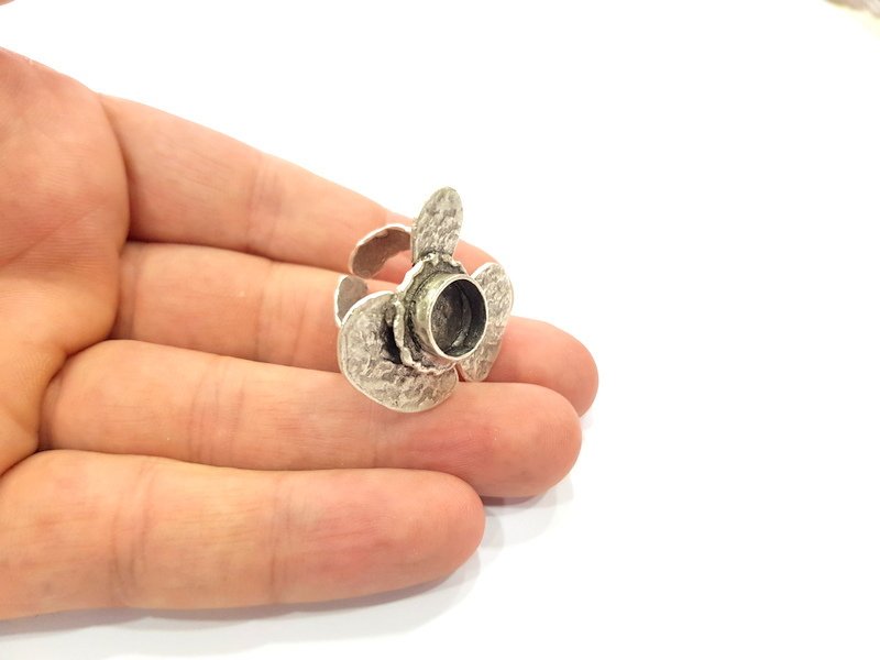 Silver Ring Setting Resin Ring Blank Cabochon Base inlay Ring Mounting Adjustable Ring Base Bezel (10 mm) Antique Silver Plated Brass G15318