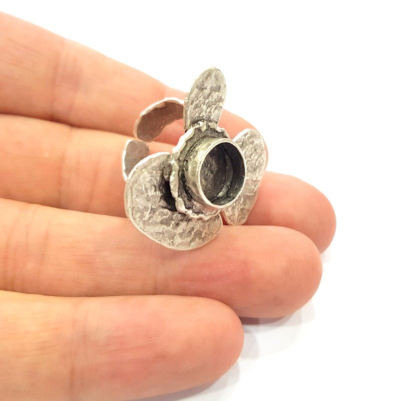 Silver Ring Setting Resin Ring Blank Cabochon Base inlay Ring Mounting Adjustable Ring Base Bezel (10 mm) Antique Silver Plated Brass G15318