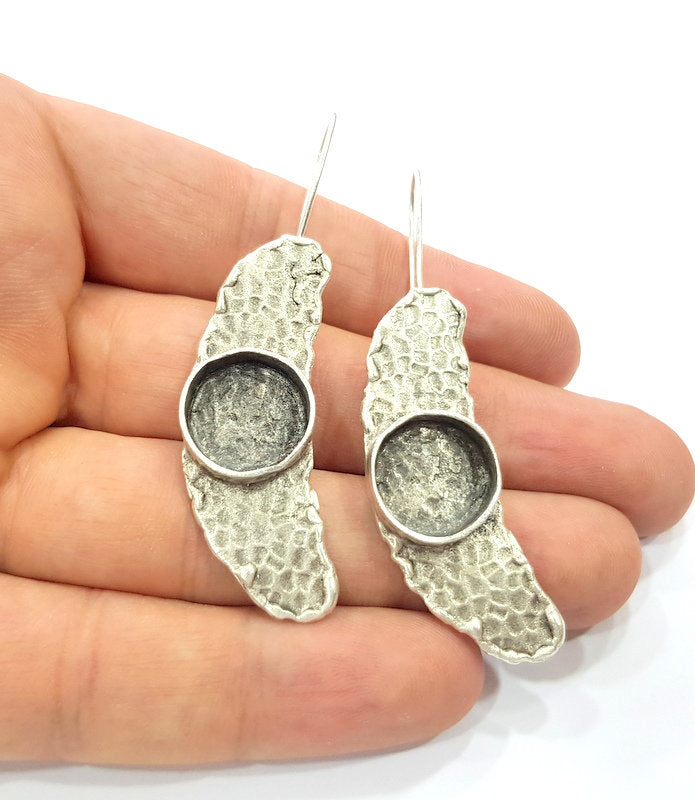 Earring Blank Base Settings Silver Resin Cabochon Base inlay Blank Mountings Antique Silver Plated Brass (14mm  blank) 1 pair G15319