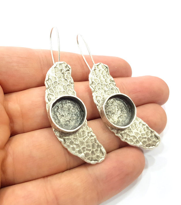 Earring Blank Base Settings Silver Resin Cabochon Base inlay Blank Mountings Antique Silver Plated Brass (14mm  blank) 1 pair G15319