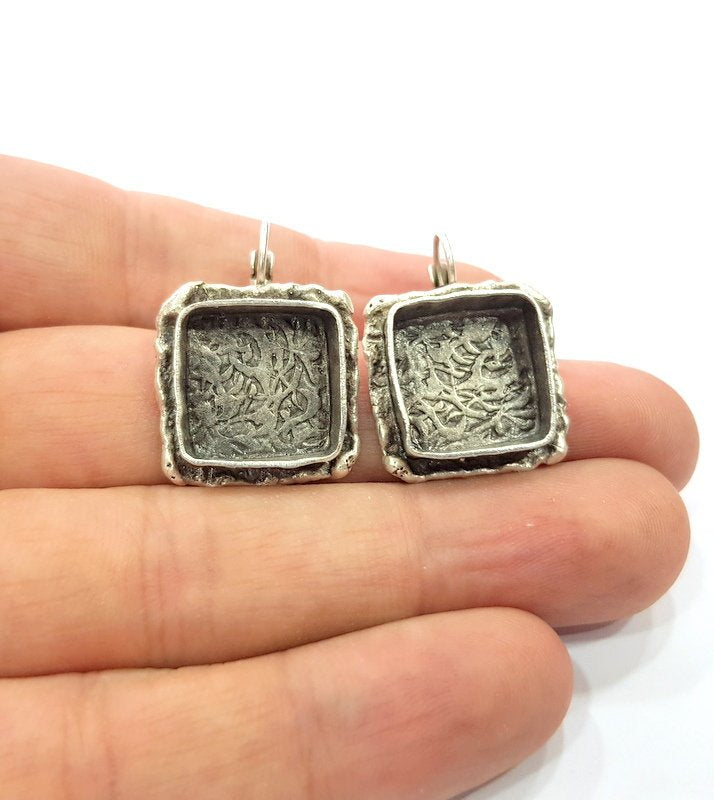 Earring Blank Base Settings Silver Resin Cabochon Base inlay Blank Mountings Antique Silver Plated Brass (14mm  blank) 1 pair G15320