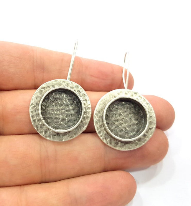Earring Blank Base Settings Silver Resin Cabochon Base inlay Blank Mountings Antique Silver Plated Brass (16mm  blank) 1 pair G15321