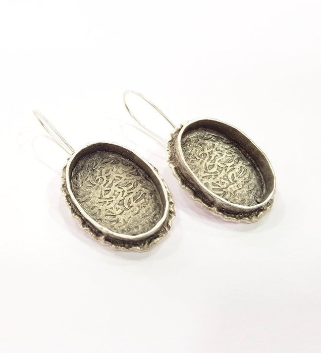Earring Blank Base Settings Silver Resin Cabochon Base inlay Blank Mountings Antique Silver Plated Brass (25x18mm  blank) 1 pair G15365
