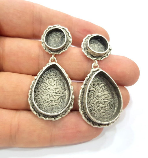 Earring Blank Base Settings Silver Resin Cabochon Base inlay Blank Mountings Antique Silver Plated Brass (25x18mm+10mm blank) 1 pair G15323