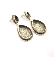 Earring Blank Base Settings Silver Resin Cabochon Base inlay Blank Mountings Antique Silver Plated Brass (25x18mm+10mm blank) 1 pair G15323