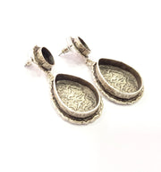 Earring Blank Base Settings Silver Resin Cabochon Base inlay Blank Mountings Antique Silver Plated Brass (25x18mm+10mm blank) 1 pair G15323